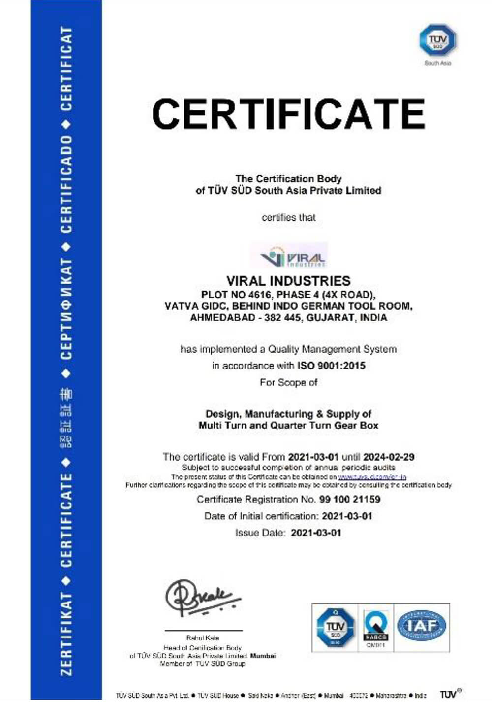 ISO 9001:2015 Certificate